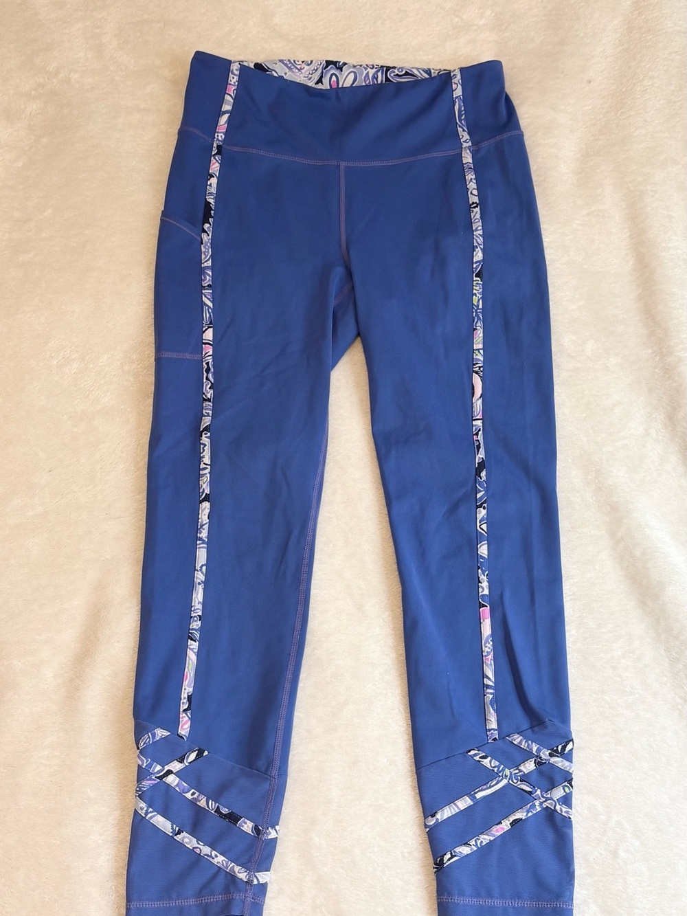 Lilly Pulitzer Luxletic Weekender High Rise Leggings Blue Paisley Size Medium